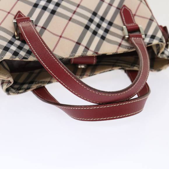 BURBERRY Nova Check Blue Label Hand Bag Canvas Beige Red Auth 46683 - Picture 7 of 16